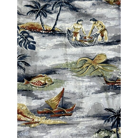 Hilo Hattie Boys Hawaiian Shirt XXS 4/5 Cotton Hawaii Outrigger Canoe Palm Tree - Picture 4 of 7